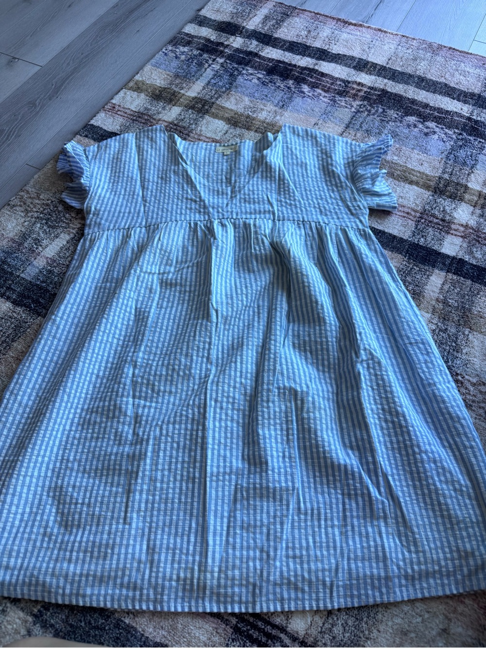 Crescent Light Blue & White Striped Midi Dress